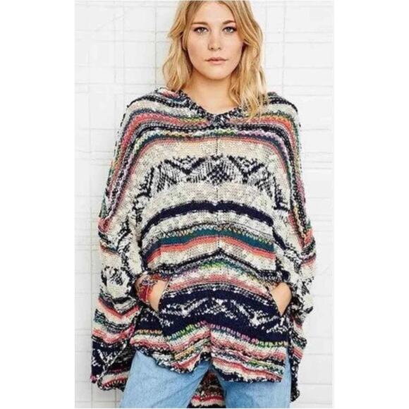 Free People Sweaters - Free People Hippie Boho Festival Bubble Tea Hooded Poncho M/L
